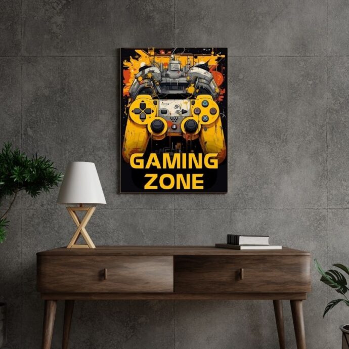 Cadre Décoratif Gaming – Clavier Jaune & Zone de Jeu Immersive