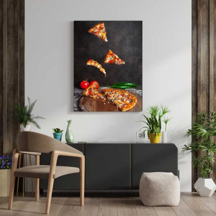 Tableau Décoratif "Pizza en Lévitation" – Effet Dynamique & Gourmand