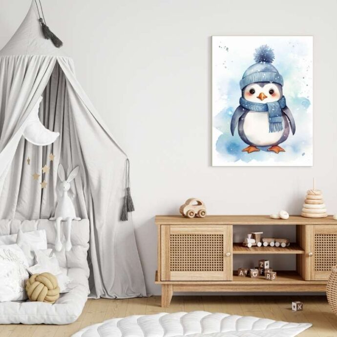 Tableau Décoratif "Petit Pingouin Hivernal" – Douceur & Magie de l’Hiver