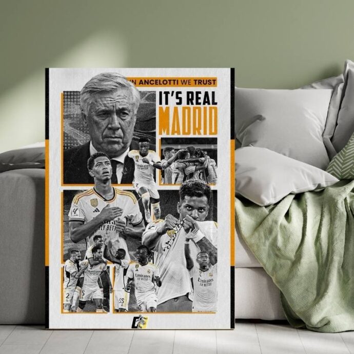 Tableau Décoratif Real Madrid avec Ancelotti – L’Excellence du Football Européen